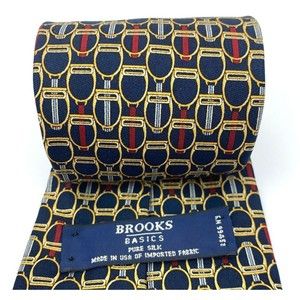 BROOKS BASICS Pure Silk Tie Horse Snaffle Bridle Part Equestrian Navy Necktie